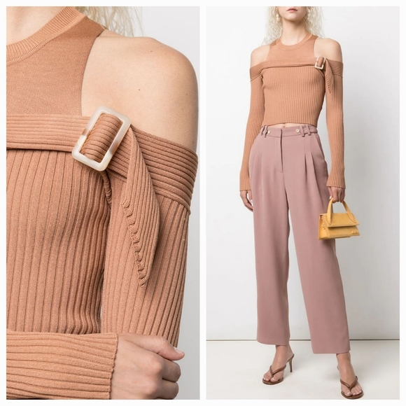 Jonathan Simkhai Mandy Cold Shoulder Sweater in Camel Small NWT - Picture 3 of 9